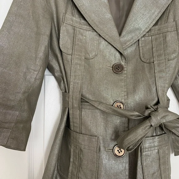 Trench Coat Short Robert Louis New York London Paris Silver Lemay Women's Size L - Picture 2 of 5
